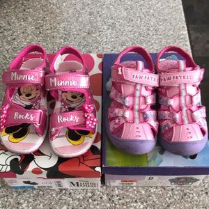 2 pair kids sandals Paw Patrol 9 Minnie Mouse 10